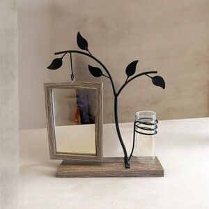Picture Frame with Metal Stand Glass Vase, Double Sided Glass Photo Frame